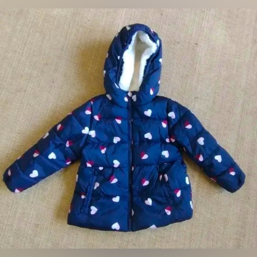 Wonder Nation Jacket Toddler Girls 3T Sherpa Lined Puffy Hearts